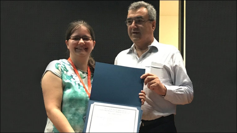 ACM Europe Council Executive Committee member Joaquim Jorge congratulating Best Student Paper award co-recipient Miriam Greis at ACM EICS 2017 in Lisbon.
