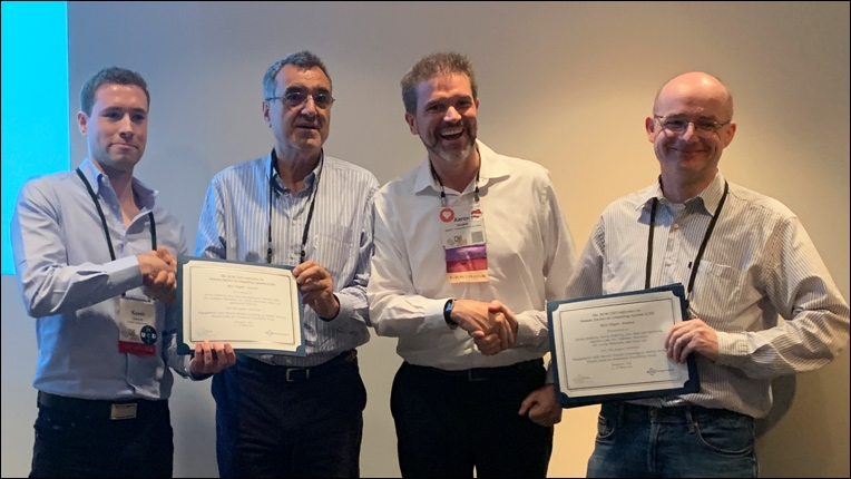 ACM Europe Awards Group Joaquim Jorge and Aaron Quigley present Best Paper Award to Kevin Doherty and Gavin Doherty